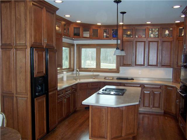 Hickory wood with medium red-brown stain